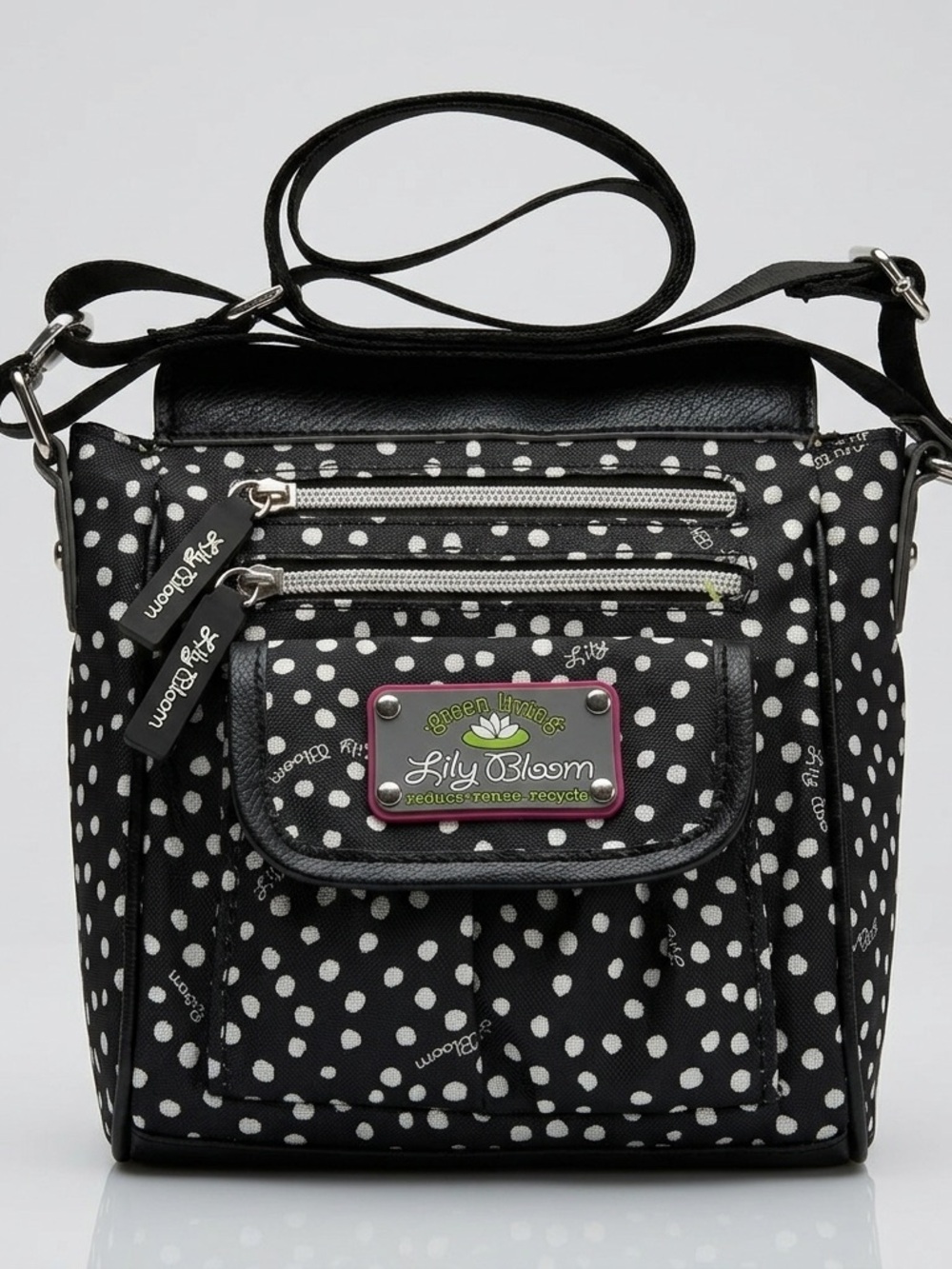 Lily Bloom Crossbody Bag Polka Dot Green Living Recycled Shoulder Purse Black